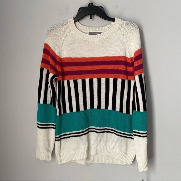 NY Collection Women’s Crew Neck Geometric Knit Color Block Sweater size M - Picture 1 of 3